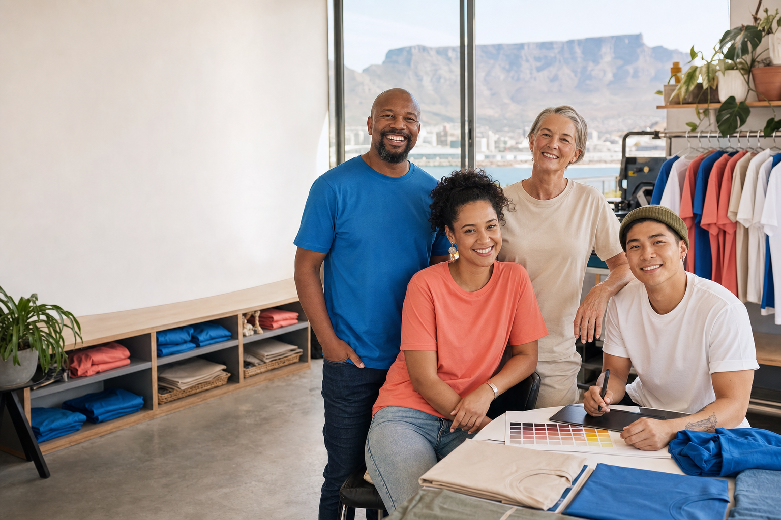 Diverse Cape Town business, school, event and creative customers in a bright print studio