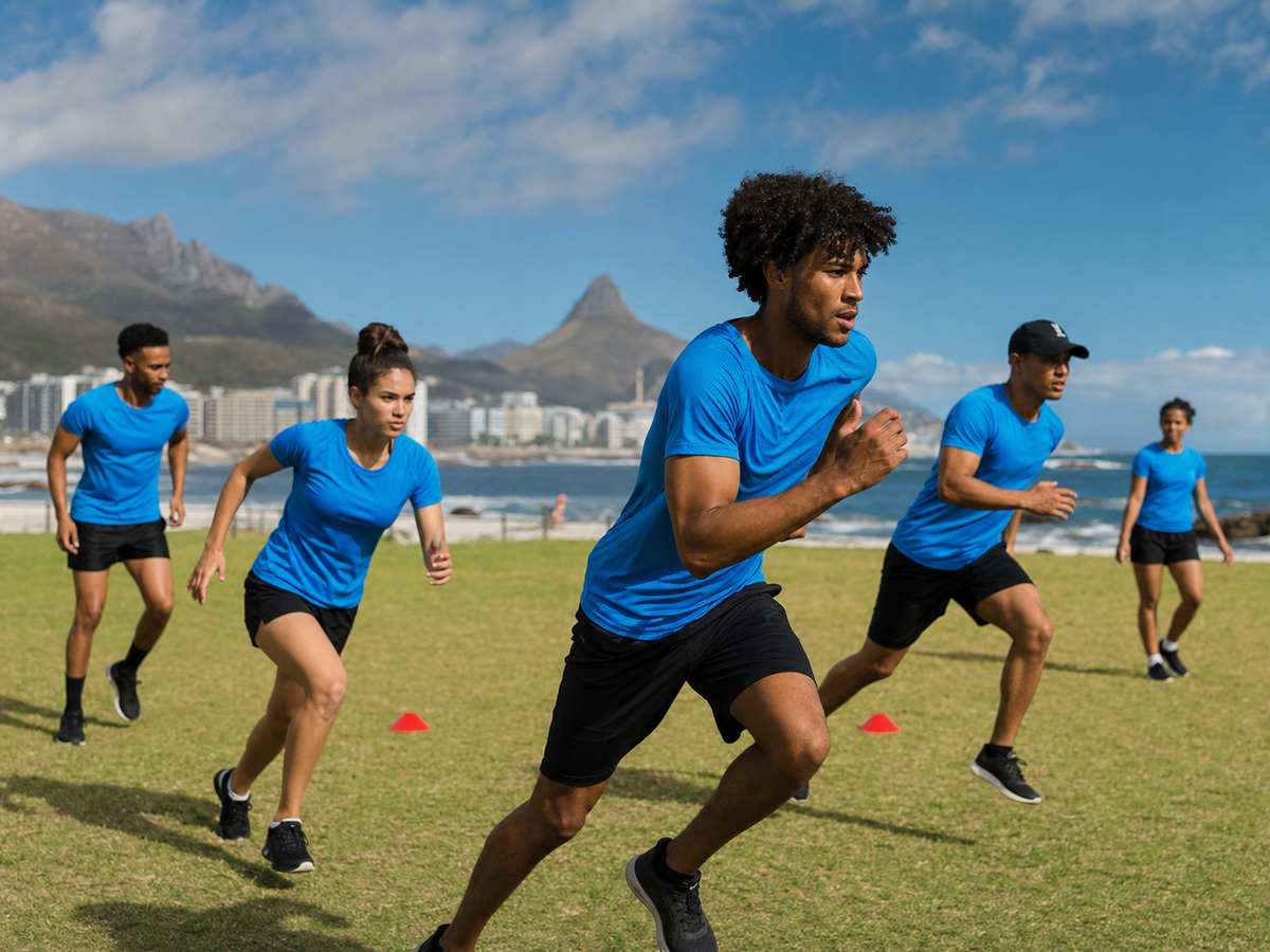Cape Town community sports team in coordinated performance T-shirts